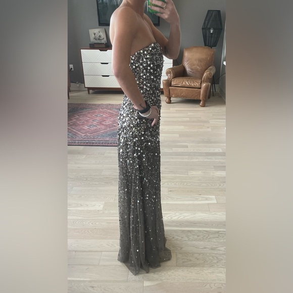 Adrianna Papell Metallic Sequined Strapless Mesh Gown Nude size 4 - Picture 2 of 7